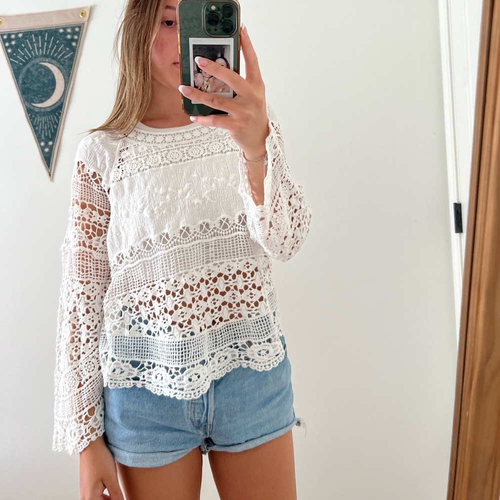 white crochet blouse